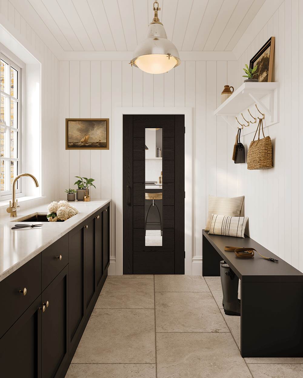 Black Laminate Linear 7P Glazed stock image